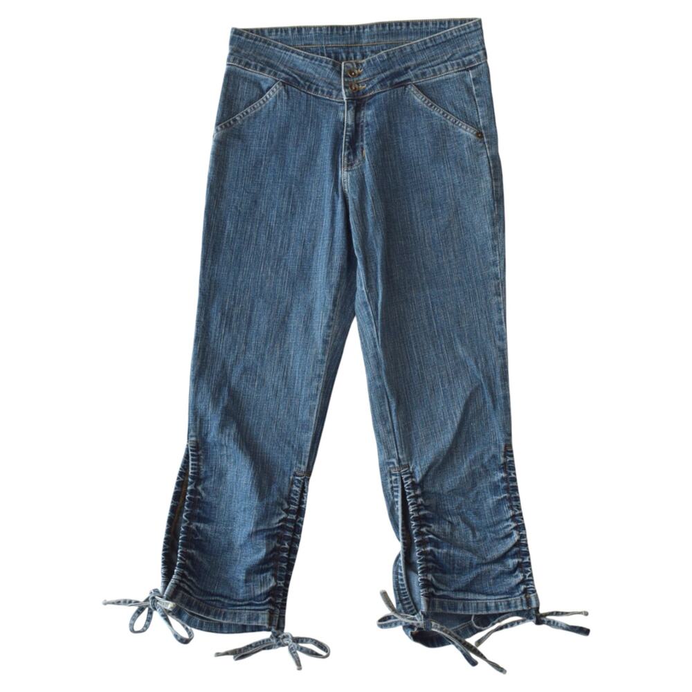 Y2K Capri Jeans Size 30, Tie Hem Denim Cropped Pants